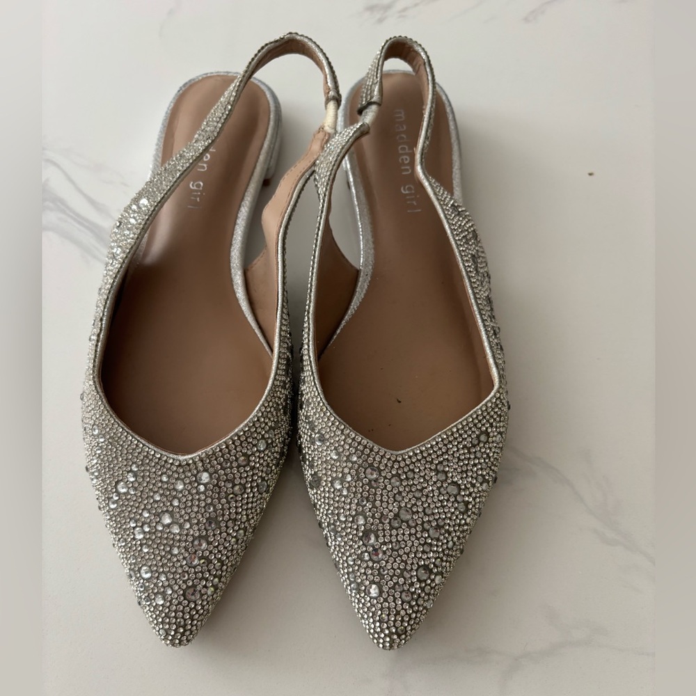 Madden Girl Glittering Silver Slingback Flats